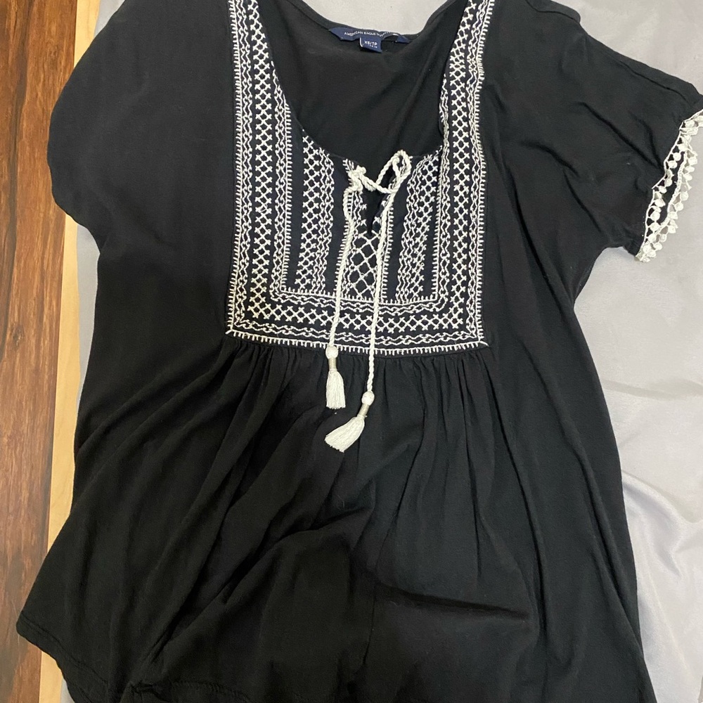 American EagleBlack Embroidered Women's Top